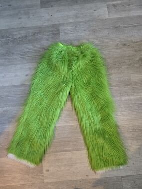 Vibrant Lime Green Faux Fur Pants